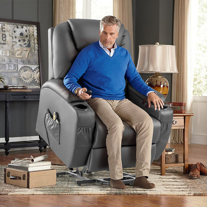 Furmax Electric Reclining Chair Elderly Lift Recliner with Massage and Heating Faux Leather