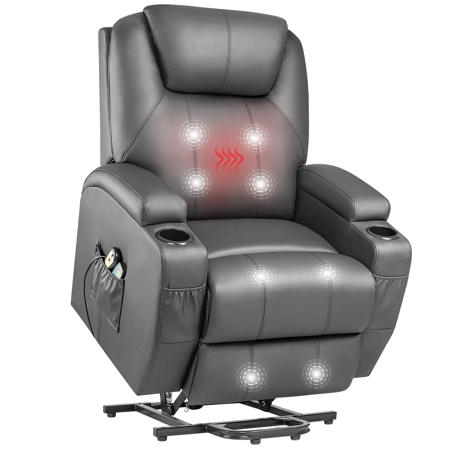 Furmax Electric Reclining Chair Elderly Lift Recliner with Massage and Heating Faux Leather