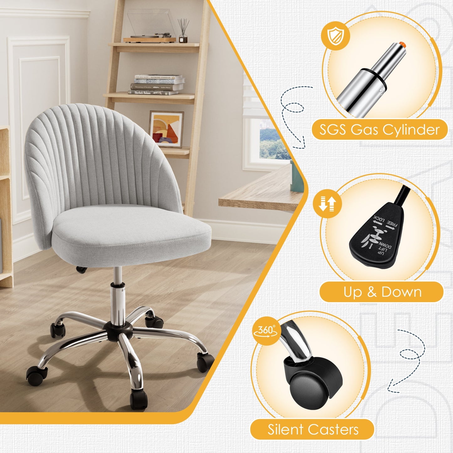 Furmax Home Office Chairs with Adjustable Height, Comfortable Swivel Rolling Chair for Office Study Bedroom Living Room