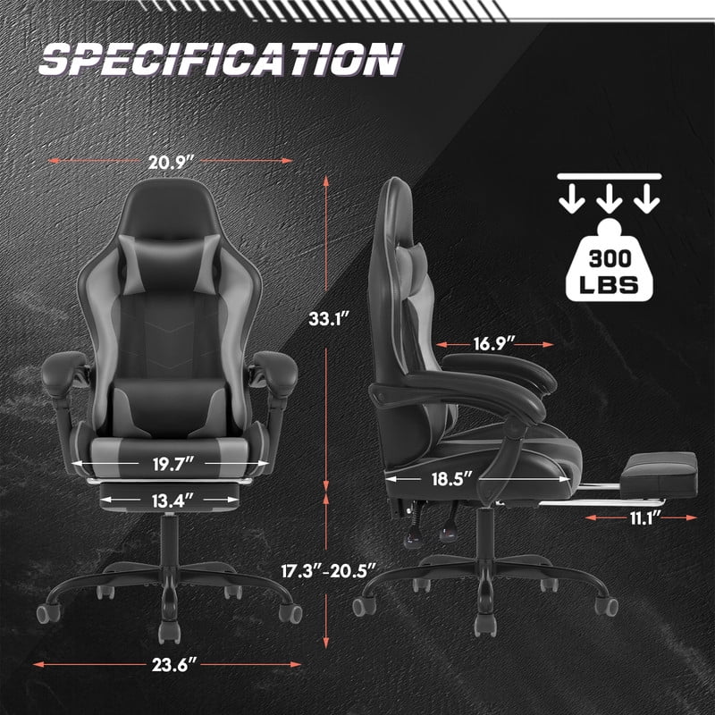 Furmax High Back Massage Gaming Chair with Footrest PU Leather Racing Computer Chair with Lumbar Support Ergonomic Office Chairs, White