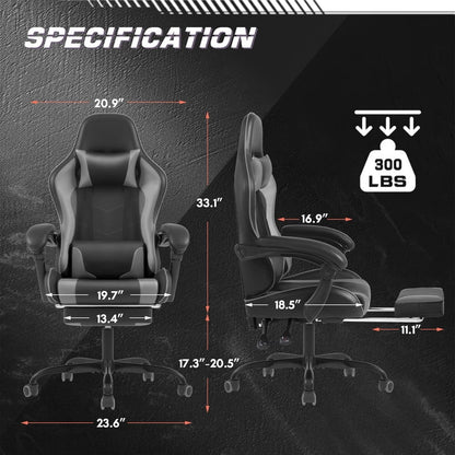 Furmax High Back Massage Gaming Chair with Footrest PU Leather Racing Computer Chair with Lumbar Support Ergonomic Office Chairs, White
