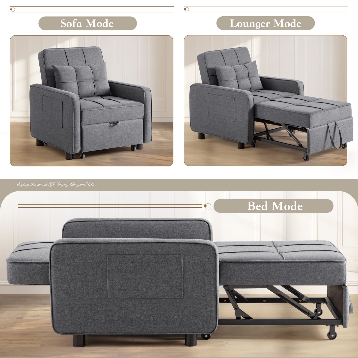 Furmax Adjustable Sofa Chair Bed Convertible Sleeper Sofa Chair 3 in 1 for Living Room