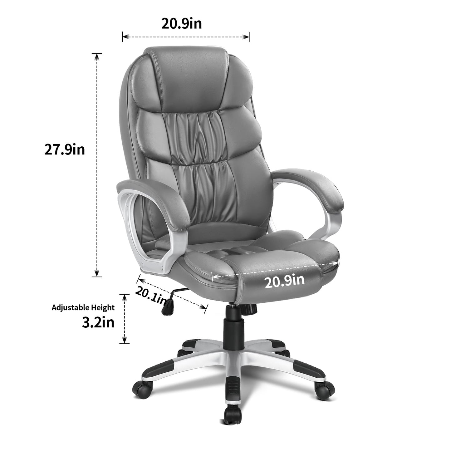 Furmax High Back Office Adjustable Ergonomic Desk Padded Armrests Executive PU Leather Swivel Task Chair with Lumbar Support