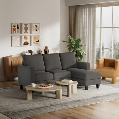 Furmax L-Shaped Sofa Convertible Sectional Sofa 3-Seater Sofa Set with Reversible Chair Linen Fabric Sofa