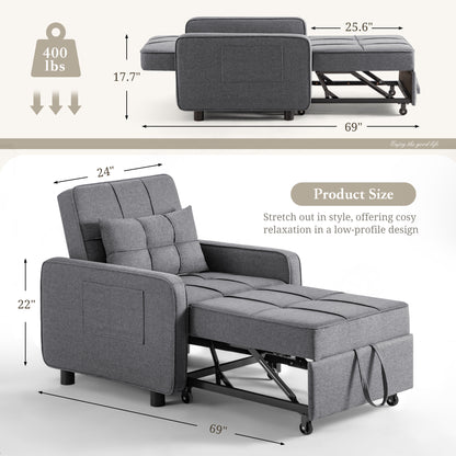 Furmax Adjustable Sofa Chair Bed Convertible Sleeper Sofa Chair 3 in 1 for Living Room