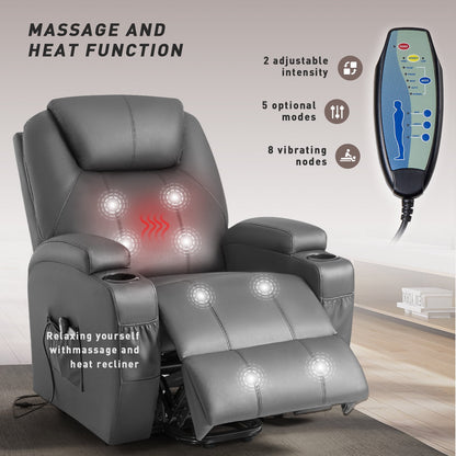 Furmax Electric Reclining Chair Elderly Lift Recliner with Massage and Heating Faux Leather