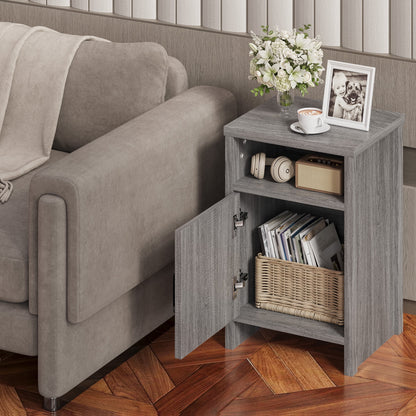 Furmax Farmhouse End Table, Nightstand Set of 2 with Barn Door and Shelf, Side Table for Living Room Bedroom