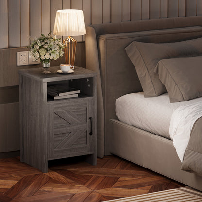 Furmax Farmhouse End Table, Nightstand Set of 2 with Barn Door and Shelf, Side Table for Living Room Bedroom