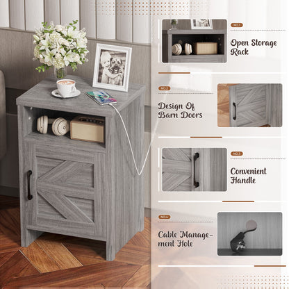 Furmax Farmhouse End Table, Nightstand Set of 2 with Barn Door and Shelf, Side Table for Living Room Bedroom
