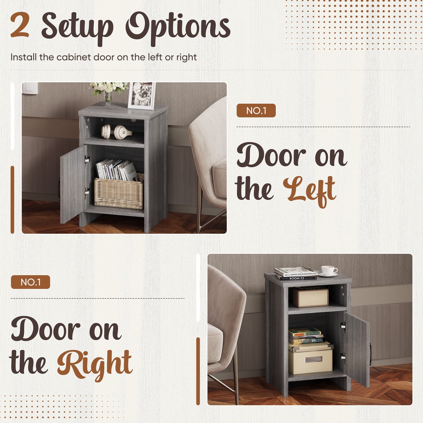 Furmax Farmhouse End Table, Nightstand Set of 2 with Barn Door and Shelf, Side Table for Living Room Bedroom