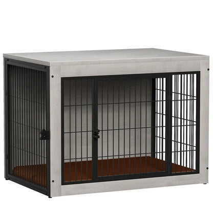 Furmax Wooden Indoor Dog Crate Furniture Double Doors Dog Crate with Thick Cushion