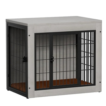 Furmax Wooden Indoor Dog Crate Furniture Double Doors Dog Crate with Thick Cushion