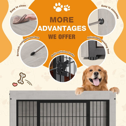 Furmax Wooden Indoor Dog Crate Furniture Double Doors Dog Crate with Thick Cushion