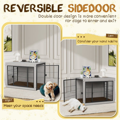 Furmax Wooden Indoor Dog Crate Furniture Double Doors Dog Crate with Thick Cushion