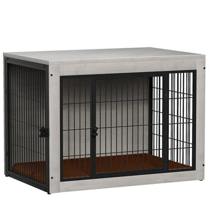 Furmax Wooden Indoor Dog Crate Furniture Double Doors Dog Crate with Thick Cushion
