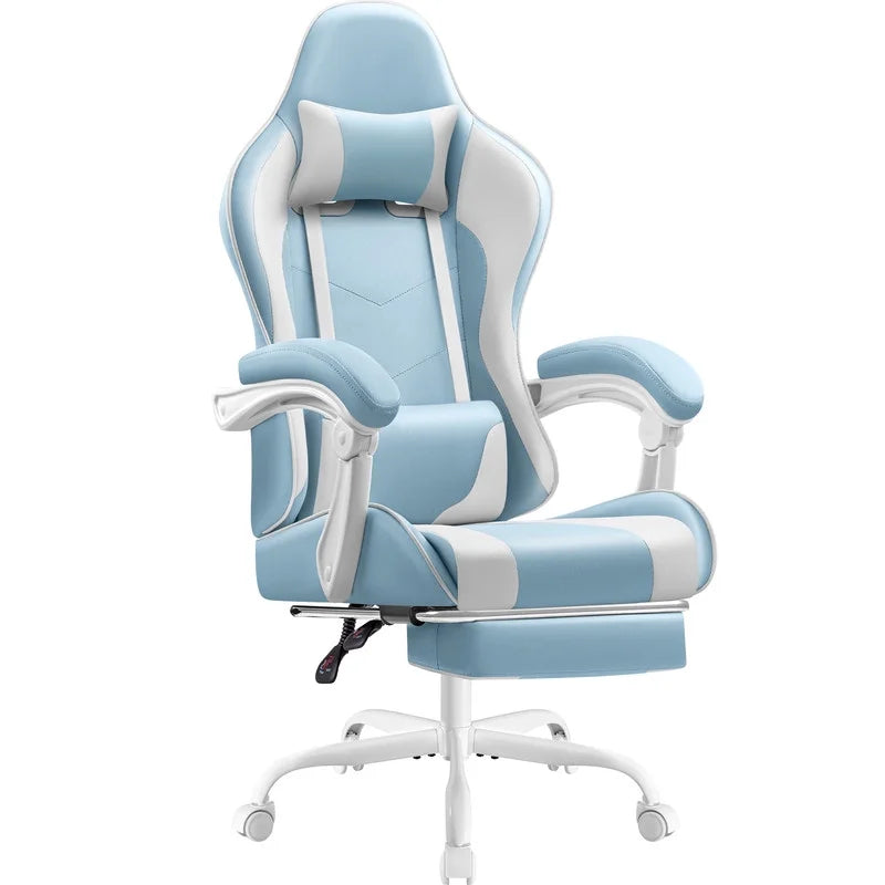 Furmax High Back Massage Gaming Chair with Footrest PU Leather Racing Computer Chair with Lumbar Support Ergonomic Office Chairs, White