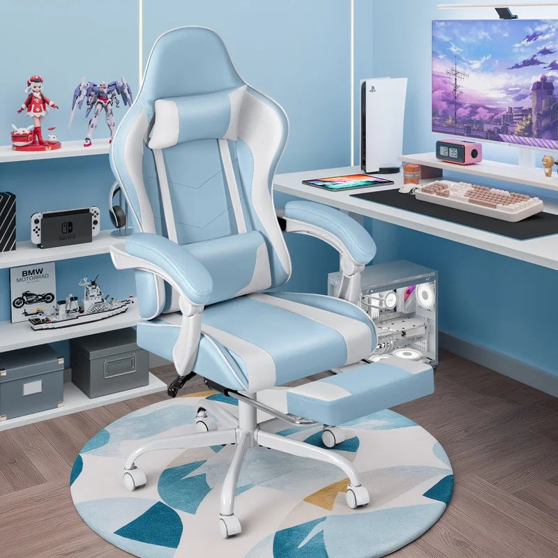 Furmax High Back Massage Gaming Chair with Footrest PU Leather Racing Computer Chair with Lumbar Support Ergonomic Office Chairs, White