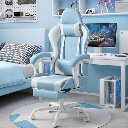 Furmax High Back Massage Gaming Chair with Footrest PU Leather Racing Computer Chair with Lumbar Support Ergonomic Office Chairs, White