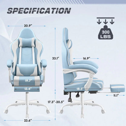 Furmax High Back Massage Gaming Chair with Footrest PU Leather Racing Computer Chair with Lumbar Support Ergonomic Office Chairs, White