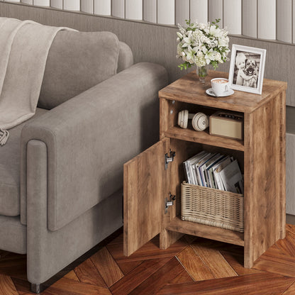 Furmax Farmhouse End Table, Nightstand Set of 2 with Barn Door and Shelf, Side Table for Living Room Bedroom