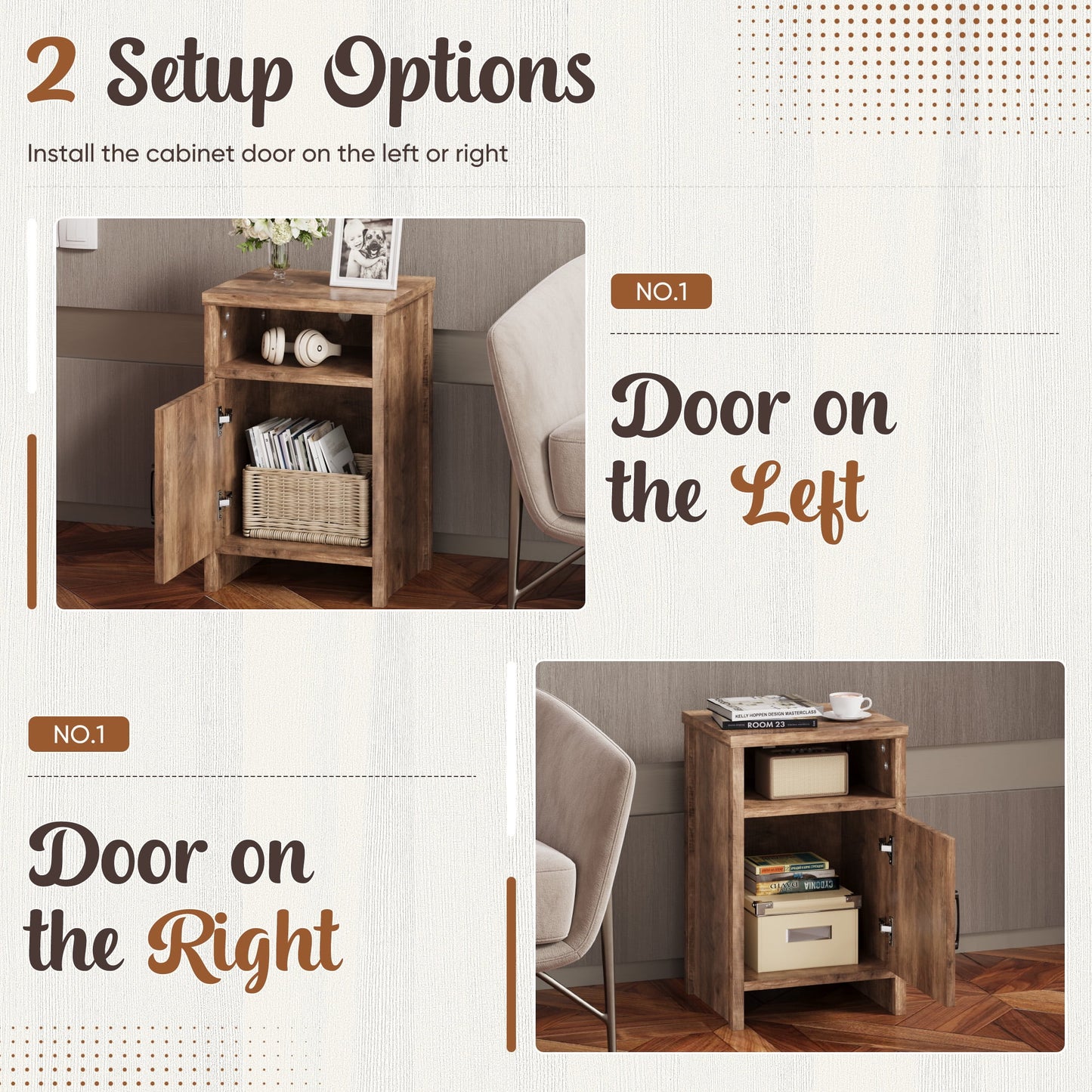 Furmax Farmhouse End Table, Nightstand Set of 2 with Barn Door and Shelf, Side Table for Living Room Bedroom