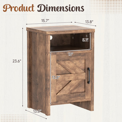 Furmax Farmhouse End Table, Nightstand Set of 2 with Barn Door and Shelf, Side Table for Living Room Bedroom