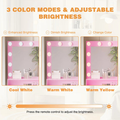 Furmax Vanity Desk with Lights and Mirror Makeup Vanity Table Set with Drawer and Power Outlet