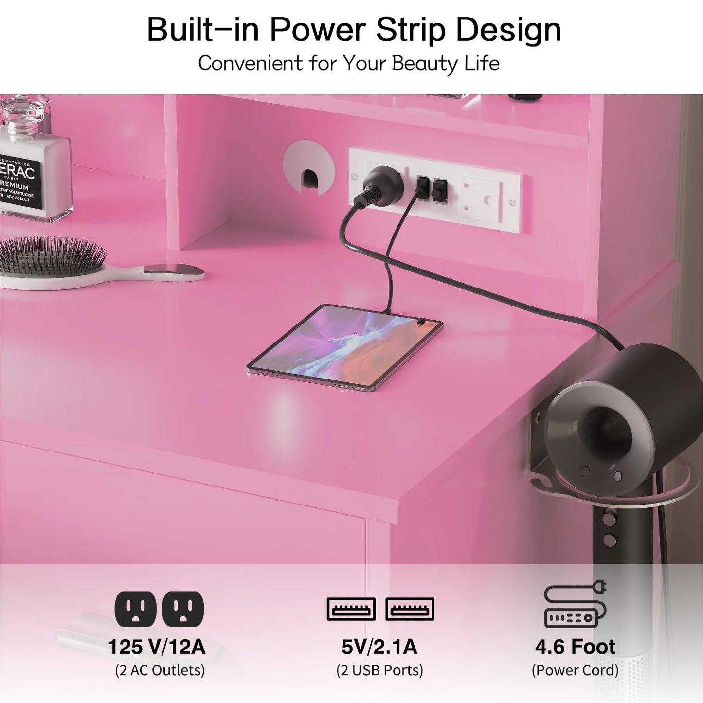 Furmax Vanity Desk with Lights and Mirror Makeup Vanity Table Set with Drawer and Power Outlet