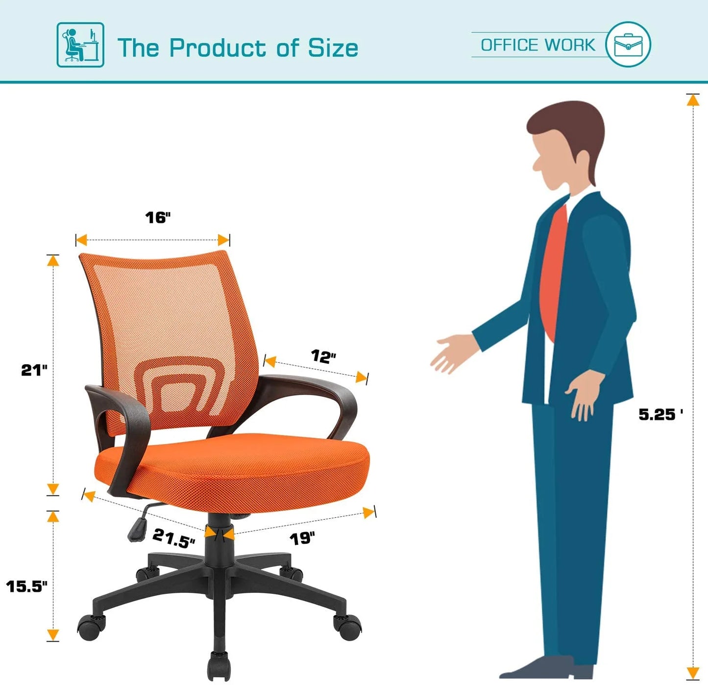 Furmax Mid Back Home Office Chair Mesh Desk Chair Ergonomic Swivel Task Chair with Lumbar Support