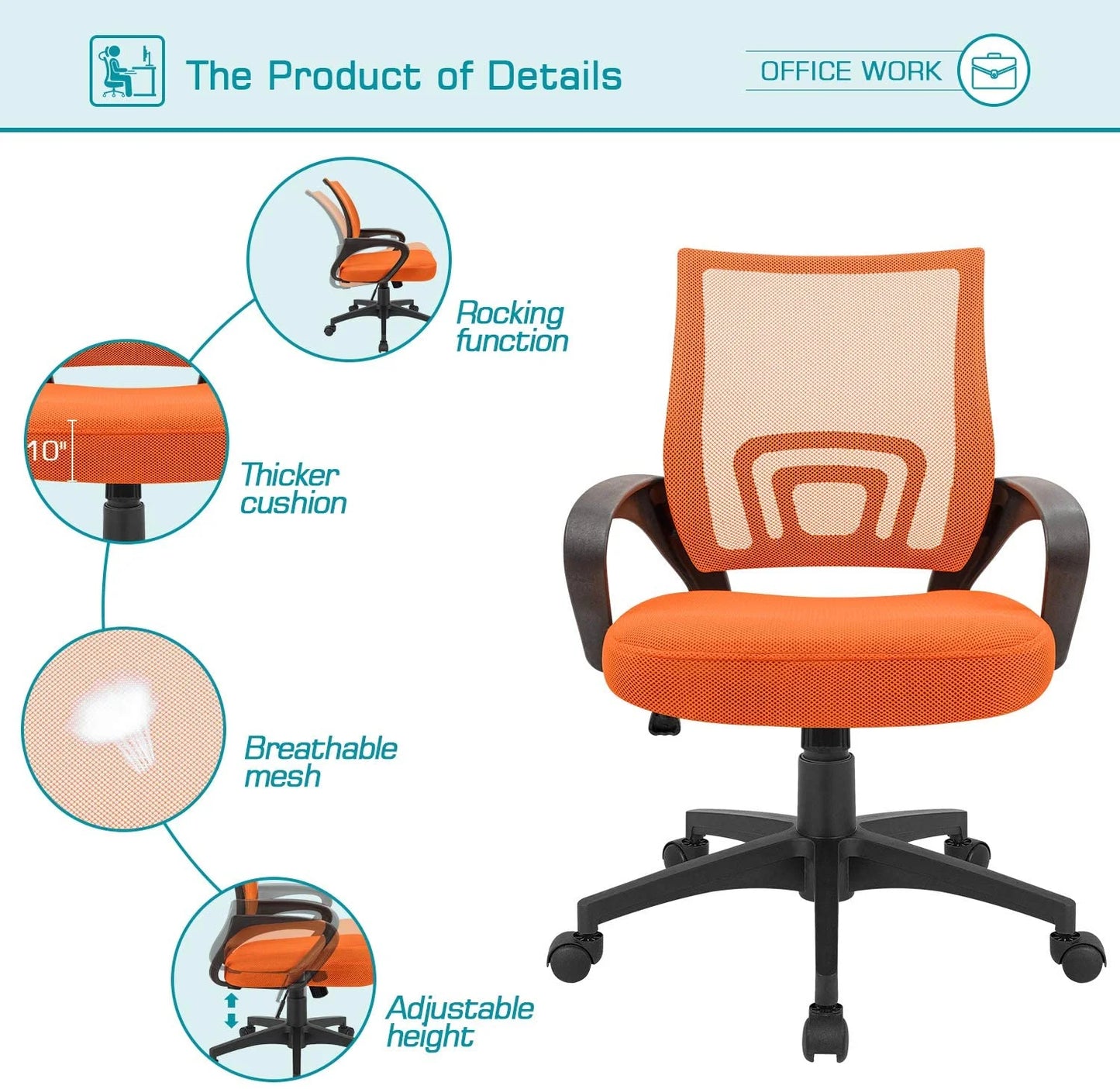 Furmax Mid Back Home Office Chair Mesh Desk Chair Ergonomic Swivel Task Chair with Lumbar Support