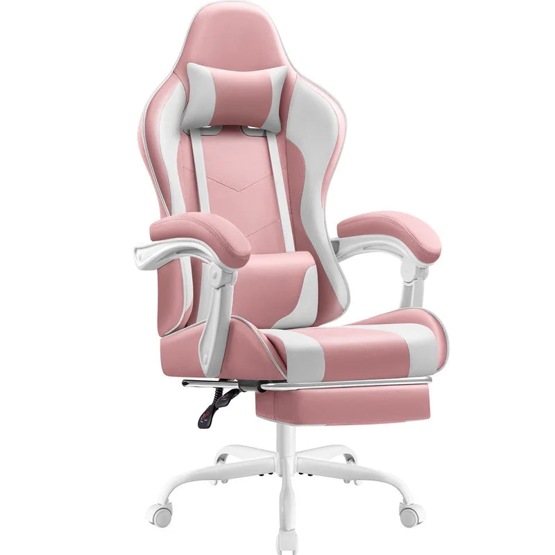 Furmax High Back Massage Gaming Chair with Footrest PU Leather Racing Computer Chair with Lumbar Support Ergonomic Office Chairs, White