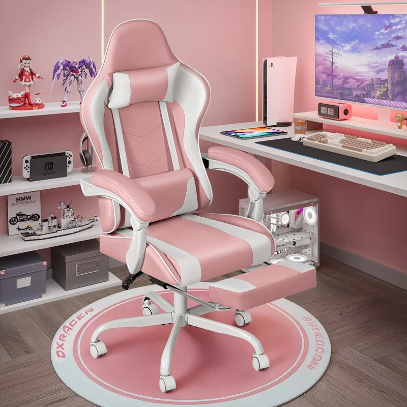 Furmax High Back Massage Gaming Chair with Footrest PU Leather Racing Computer Chair with Lumbar Support Ergonomic Office Chairs, White
