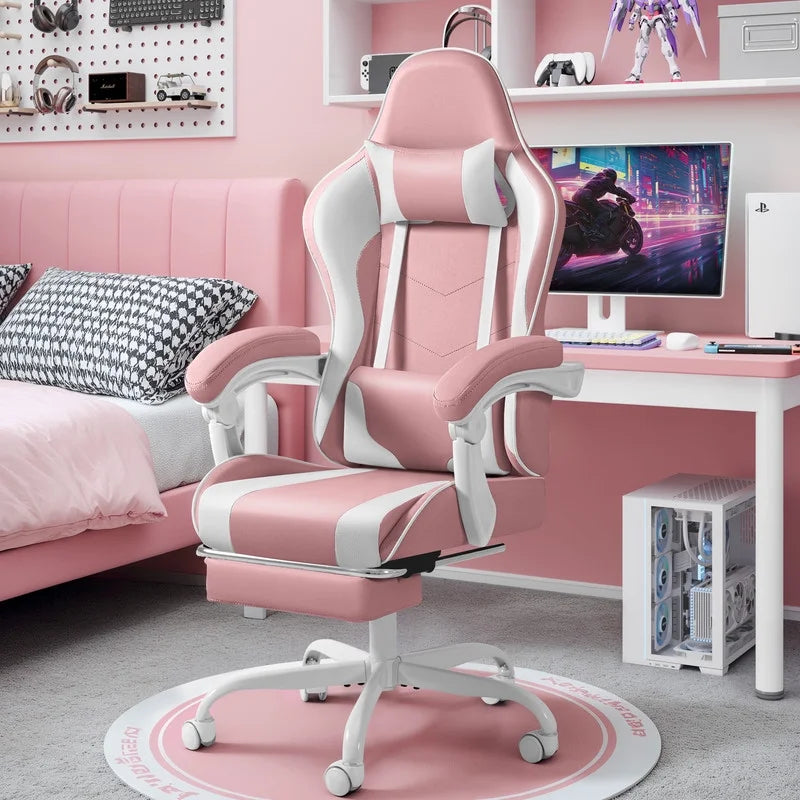 Furmax High Back Massage Gaming Chair with Footrest PU Leather Racing Computer Chair with Lumbar Support Ergonomic Office Chairs, White