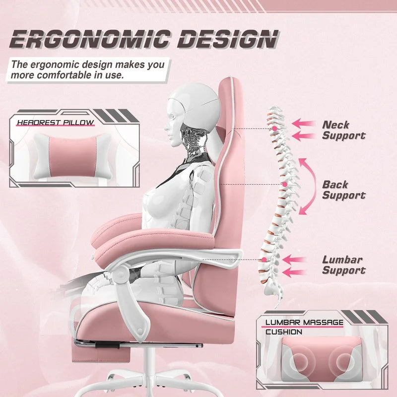 Furmax High Back Massage Gaming Chair with Footrest PU Leather Racing Computer Chair with Lumbar Support Ergonomic Office Chairs, White