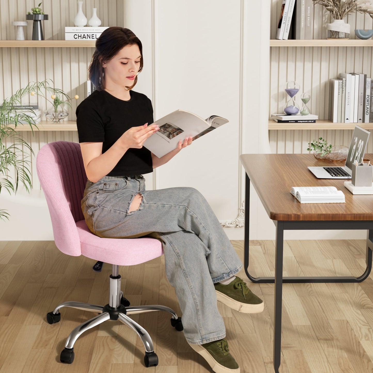 Furmax Home Office Chairs with Adjustable Height, Comfortable Swivel Rolling Chair for Office Study Bedroom Living Room