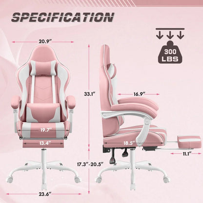 Furmax High Back Massage Gaming Chair with Footrest PU Leather Racing Computer Chair with Lumbar Support Ergonomic Office Chairs, White