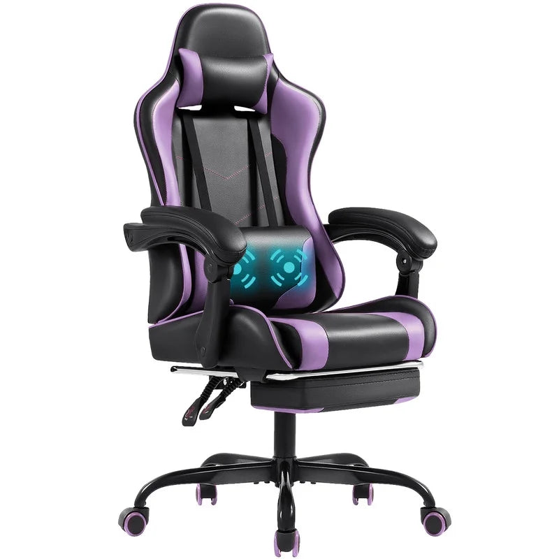 Furmax High Back Massage Gaming Chair with Footrest PU Leather Racing Computer Chair with Lumbar Support Ergonomic Office Chairs, White