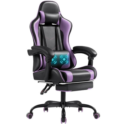 Furmax High Back Massage Gaming Chair with Footrest PU Leather Racing Computer Chair with Lumbar Support Ergonomic Office Chairs, White