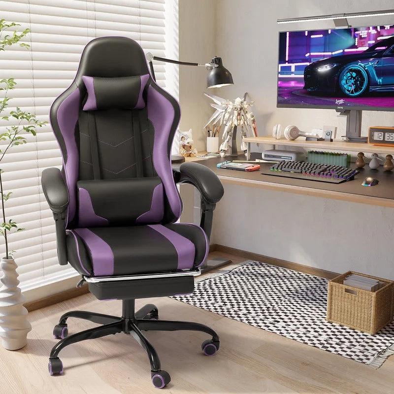 Furmax High Back Massage Gaming Chair with Footrest PU Leather Racing Computer Chair with Lumbar Support Ergonomic Office Chairs, White