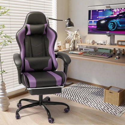 Furmax High Back Massage Gaming Chair with Footrest PU Leather Racing Computer Chair with Lumbar Support Ergonomic Office Chairs, White