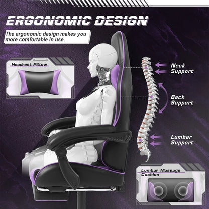 Furmax High Back Massage Gaming Chair with Footrest PU Leather Racing Computer Chair with Lumbar Support Ergonomic Office Chairs, White