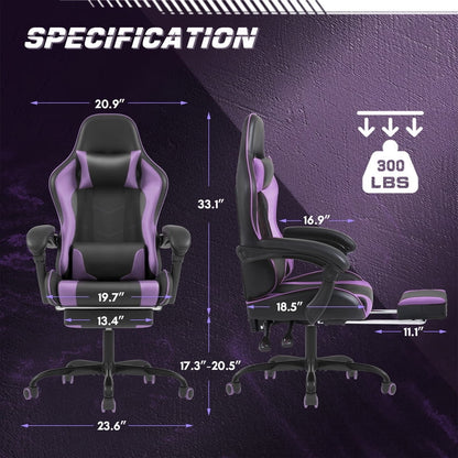 Furmax High Back Massage Gaming Chair with Footrest PU Leather Racing Computer Chair with Lumbar Support Ergonomic Office Chairs, White