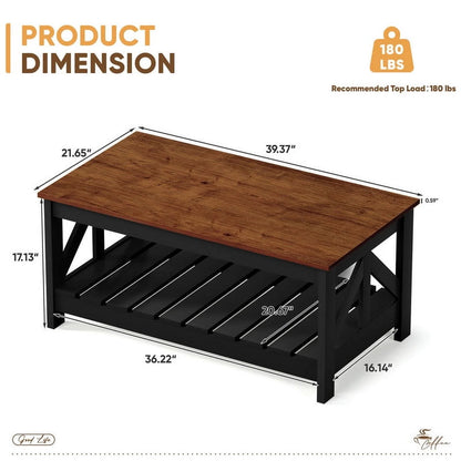 Furmax 39" Farmhouse Coffee Table for Living Room, 2-Tier Modern Living Room Center Table with Storage Shelf, Space Saving Home Furniture