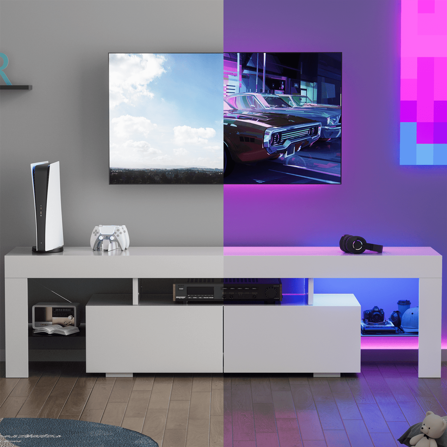 FURMAX TV Stand with LED RGB Lights Flat Screen TV Cabinet
