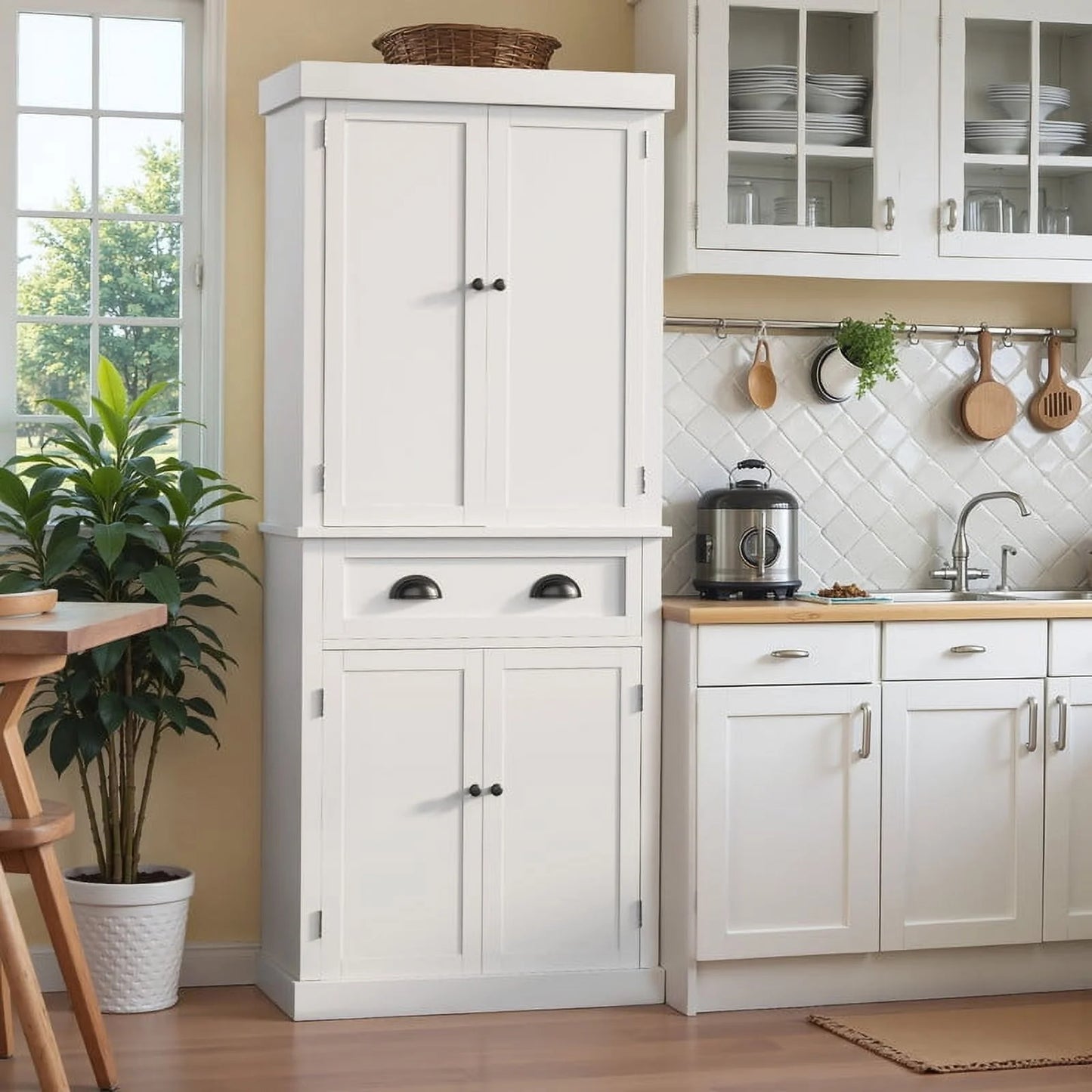 Furmax 72" Pantry Storage Cabinet with Drawers and Adjustable Shelves Cupboard Storage Cabinet for Kitchen Dining Room, Black