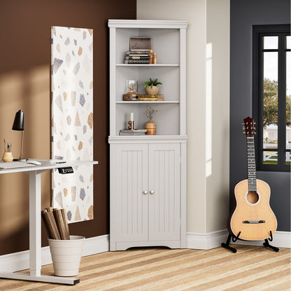 Furmax Corner Bookcase with Storage, Corner Bookshelf Stand Storage Rack for Living Room, Home Office, Kitchen, Small Space