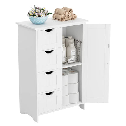 Furmax Wooden Storage Cabinet, Featuring a Freestanding Design with Four Drawers and One Cupboard, Ideal for Organizing Spaces in Homes, Office, Bathrooms, Entryways, and Kitchens