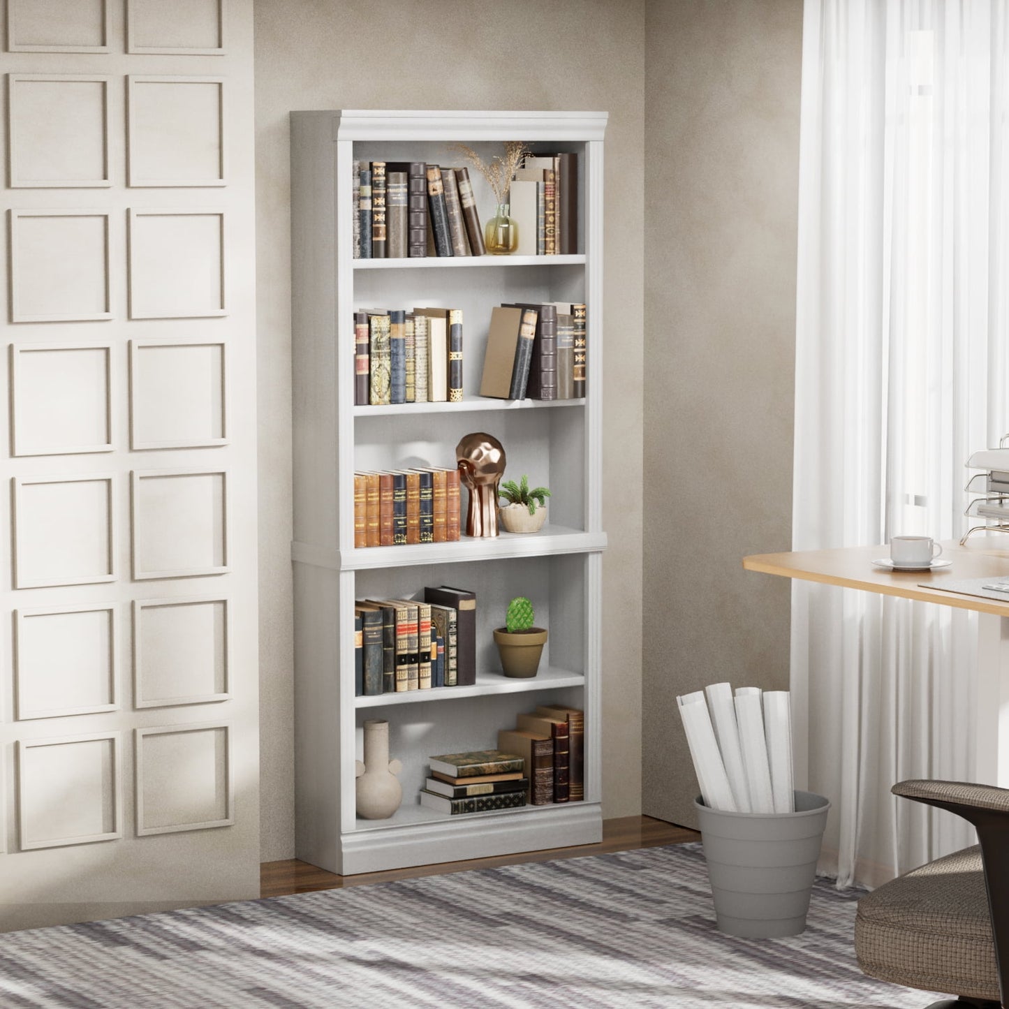 Furmax 5-Shelf Standard Wooden Corner Bookcase for Office,Living Room,Bedroom