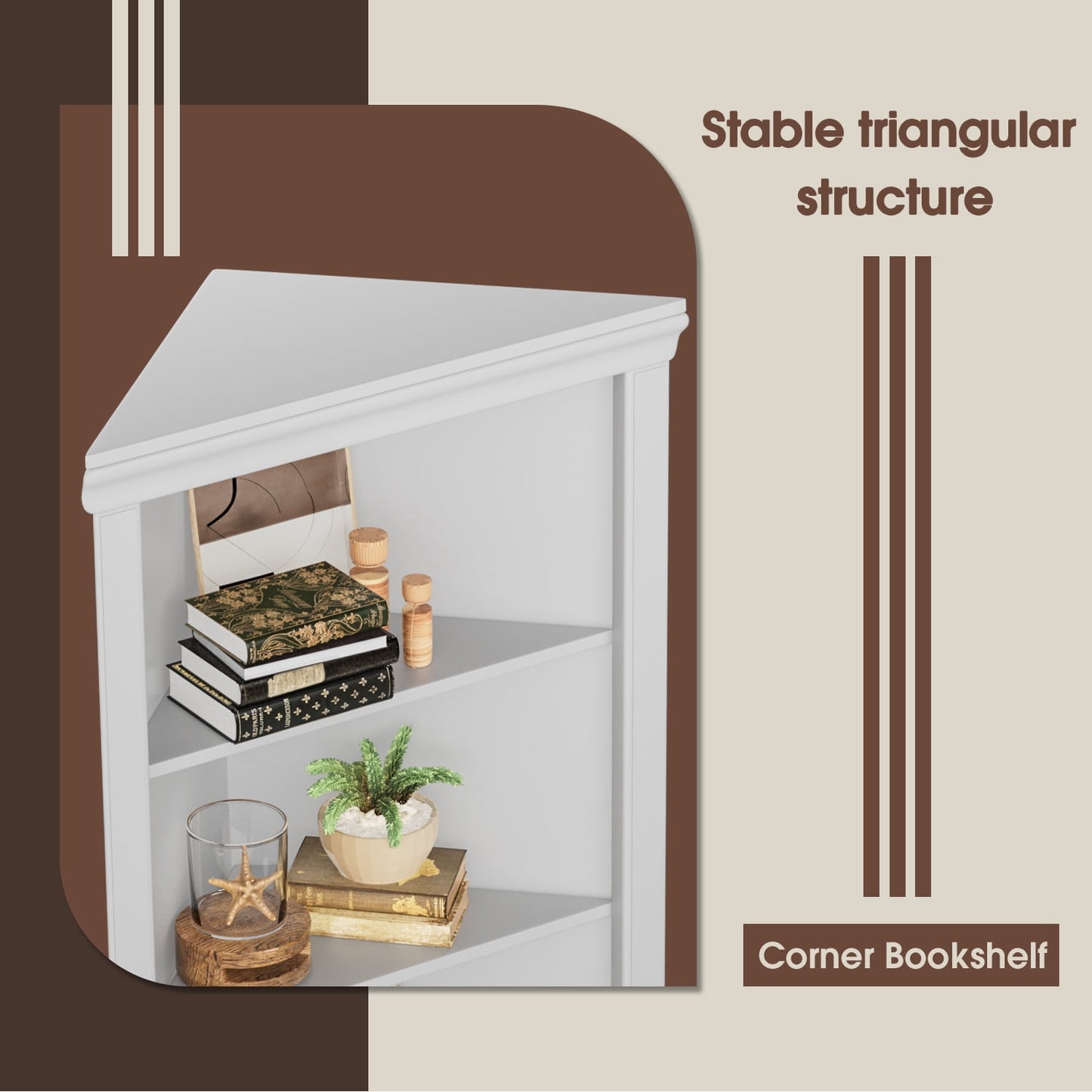 Furmax Corner Bookcase with Storage, Corner Bookshelf Stand Storage Rack for Living Room, Home Office, Kitchen, Small Space