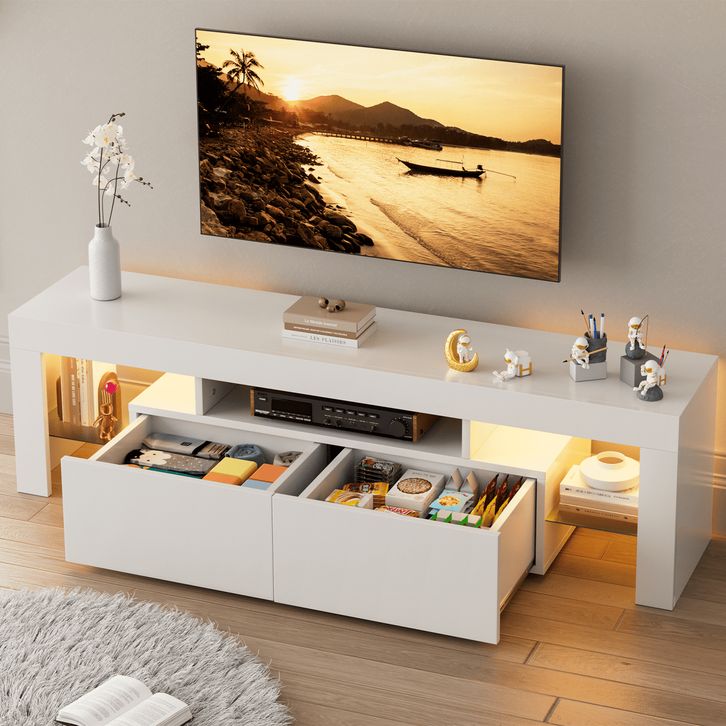 FURMAX TV Stand with LED RGB Lights Flat Screen TV Cabinet